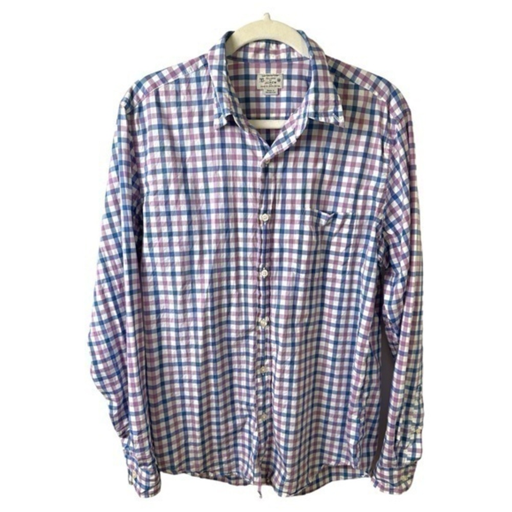 J Crew Shirt Mens M Gingham Plaid Button Down Purple Blue White Office Preppy